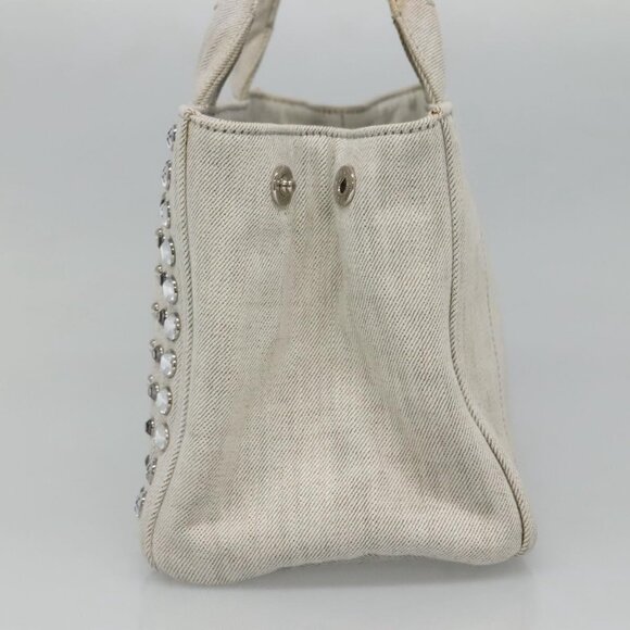 PRADA Bijoux Canapa Hand Bag Canvas 2way Gray Silver Auth KD142 - Picture 4 of 16